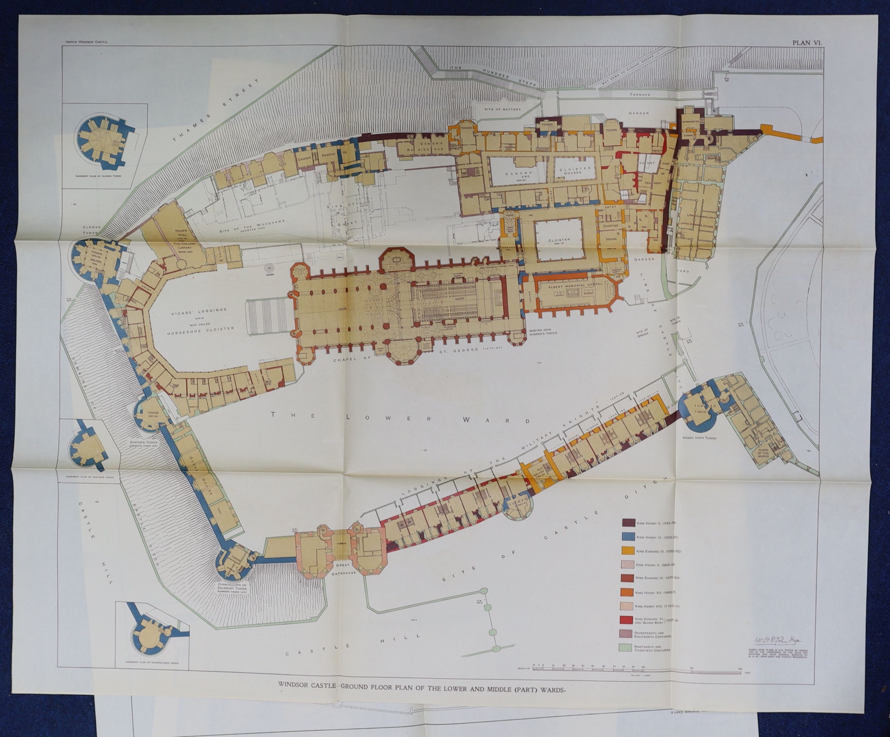 St.John, William Henry, Sir - The Plans of Windsor Castle, 8 folding plans, 72 x 79cms., in a portfolio, London, 1913 [To accompany the 3 volume work on Windsor Castle]